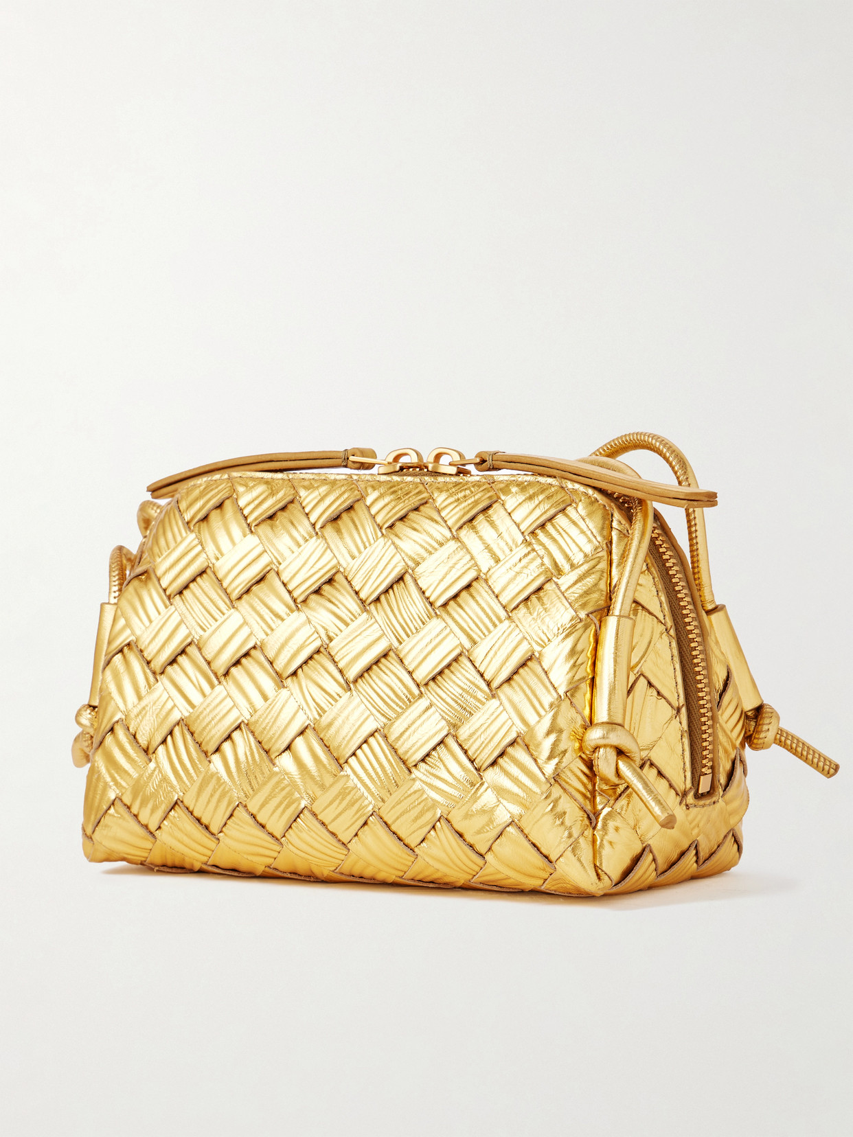 Bottega Veneta Intrecciato Metallic Textured-leather Pouch In Gold