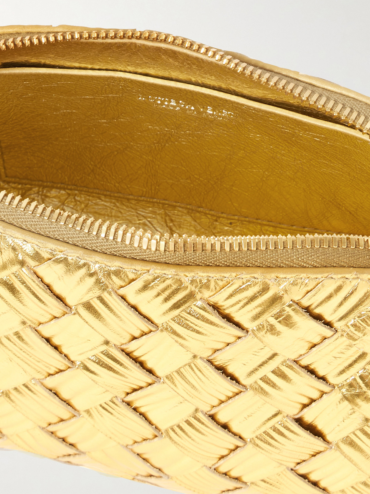 Bottega Veneta Intrecciato Metallic Textured-leather Pouch In Gold