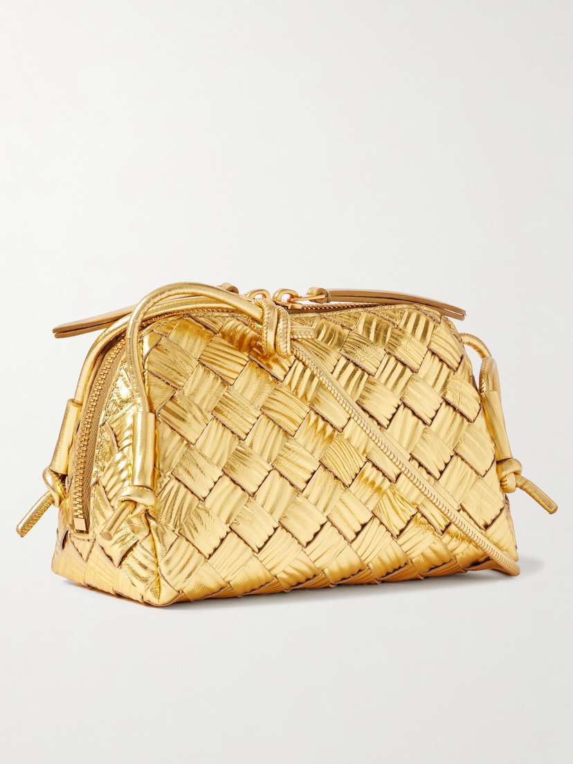 Bottega Veneta Concert Pouch Intrecciato Metallic Textured-leather Shoulder Bag