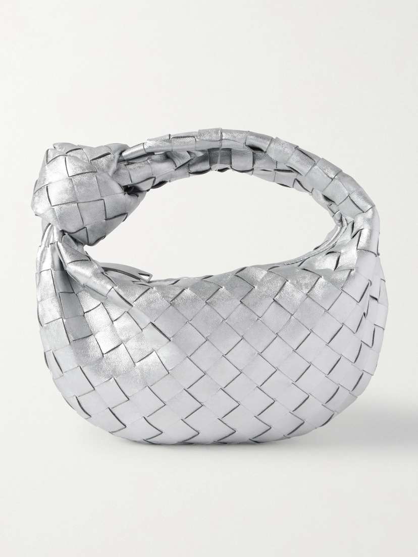 Bottega Veneta Jodie Mini Intrecciato Distressed Metallic Leather Tote