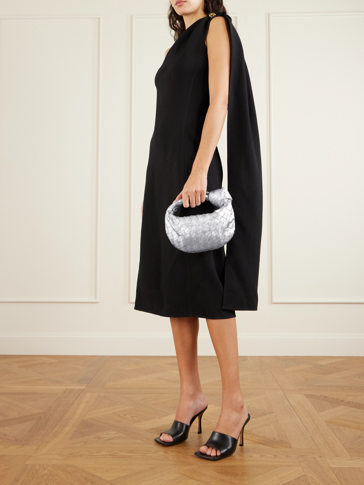 Bottega Veneta Jodie Mini Knotted Intrecciato Distressed Metallic Leather Tote In Silver