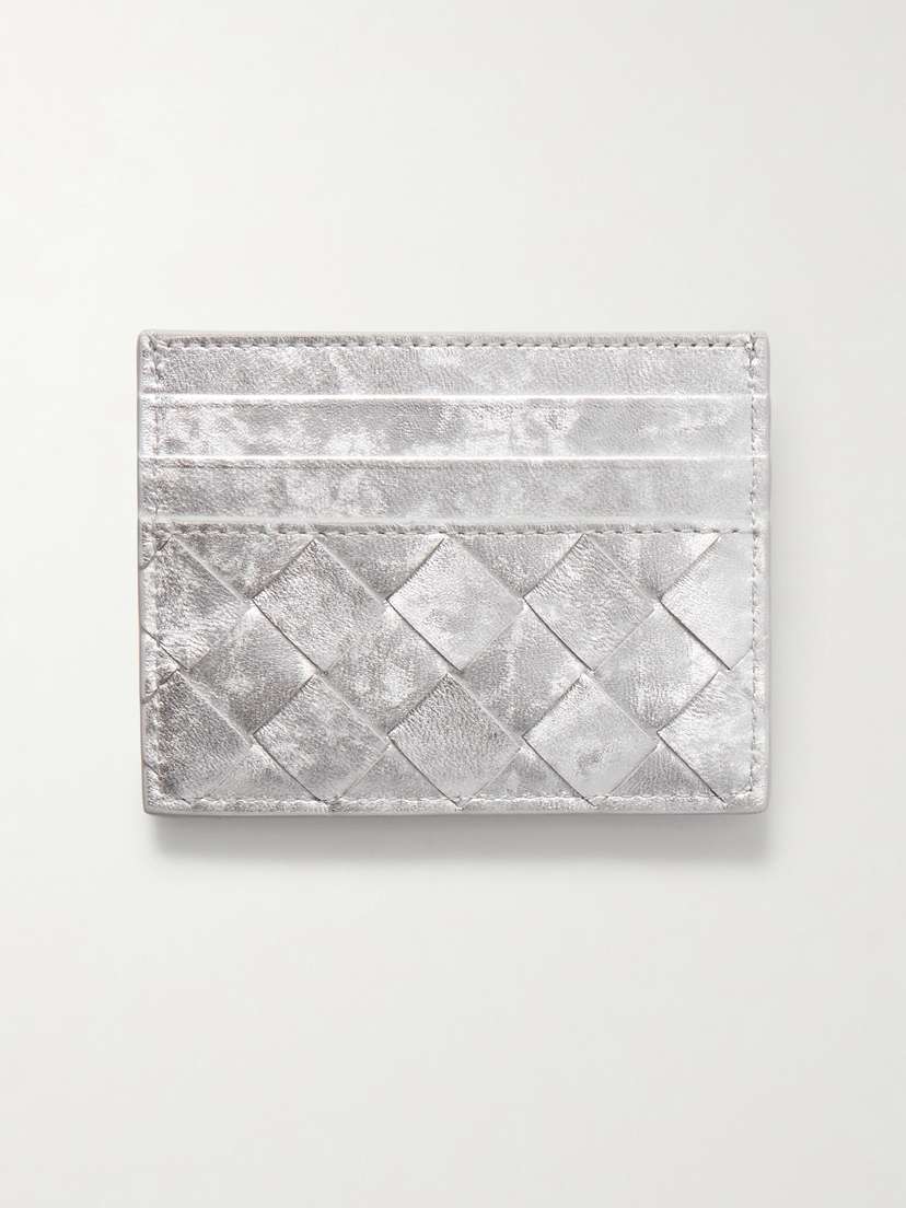 Bottega Veneta Intrecciato Distressed Metallic Leather Cardholder