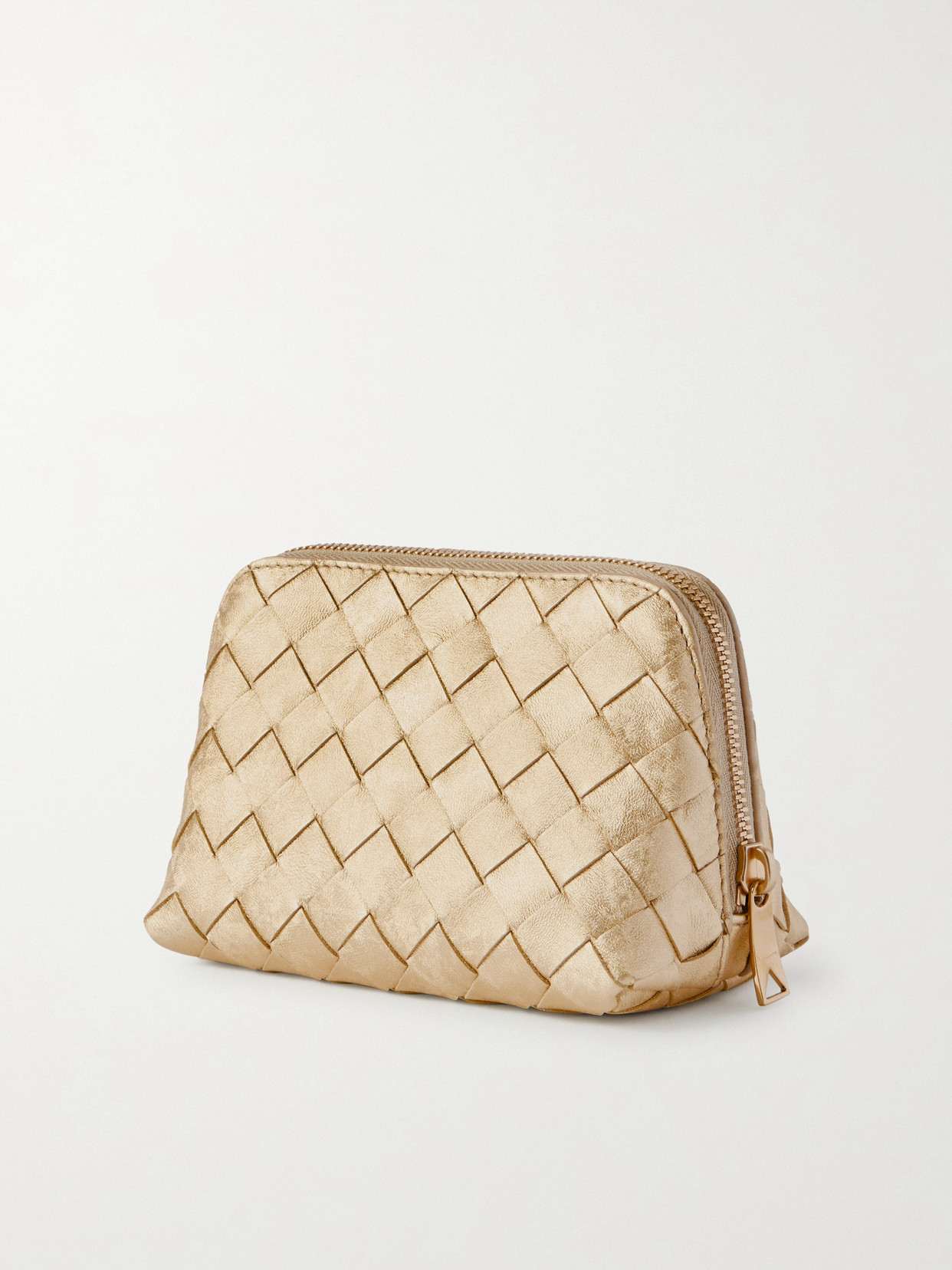 Bottega Veneta Intrecciato Distressed Metallic Leather Pouch In Gold
