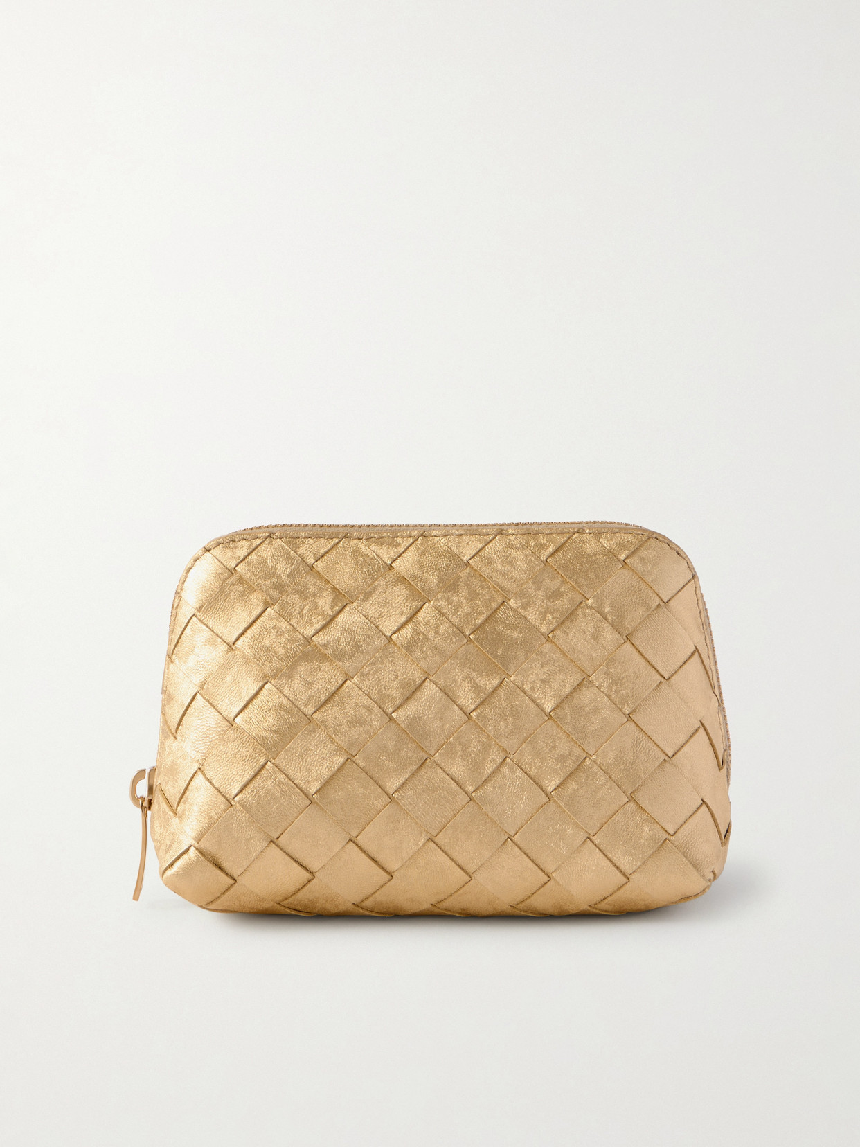 Bottega Veneta Intrecciato Distressed Metallic Leather Pouch In Gold