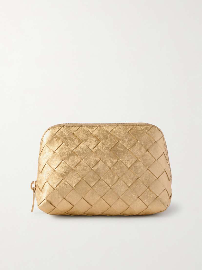 Bottega Veneta Intrecciato Distressed Metallic Leather Pouch