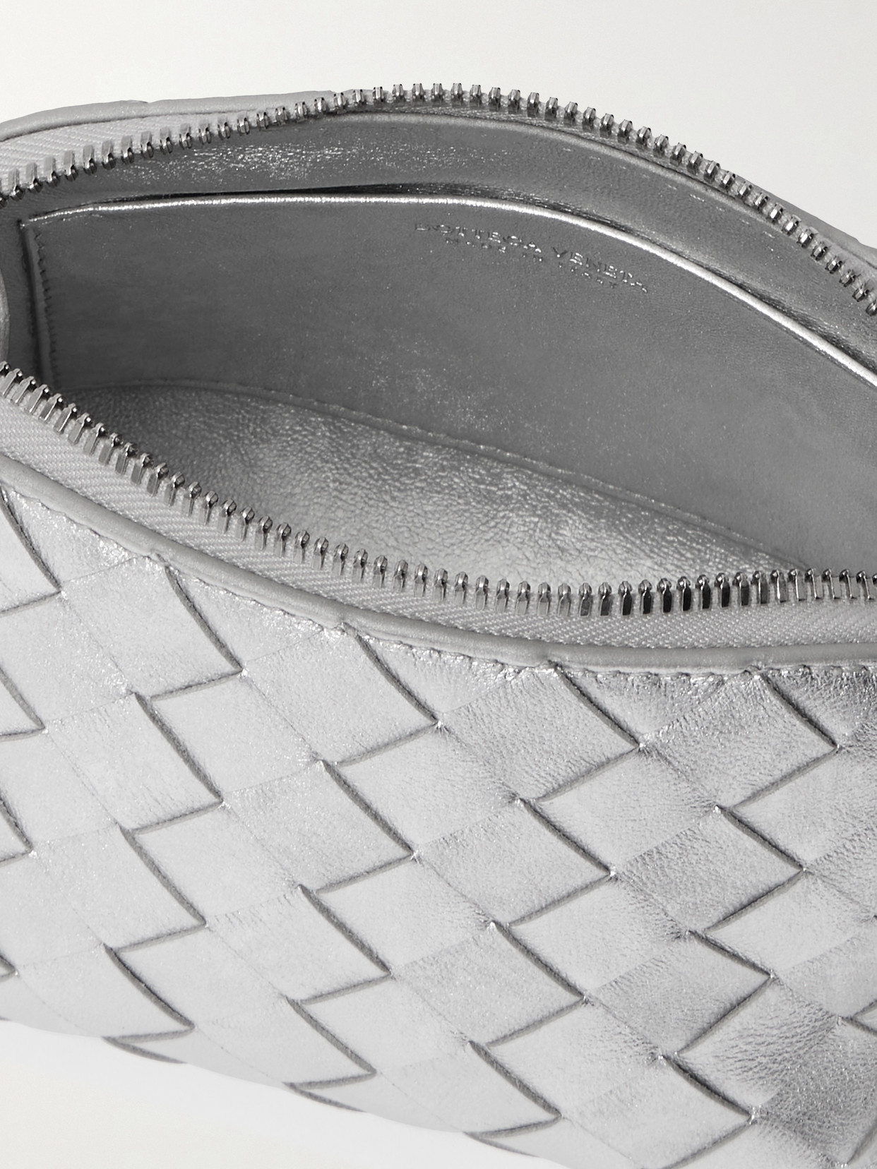 Bottega Veneta Intrecciato Leather Pouch In Silver