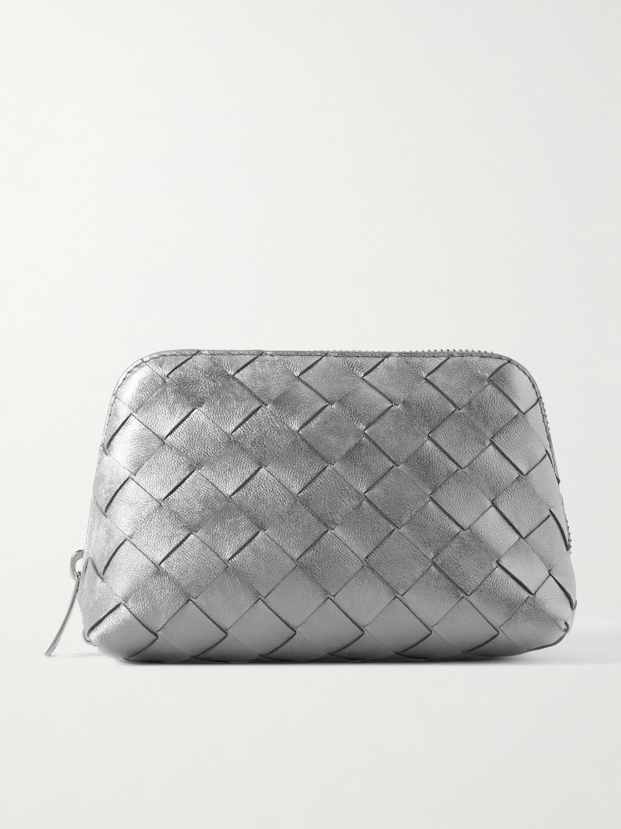 Bottega Veneta Intrecciato Leather Pouch In Silver