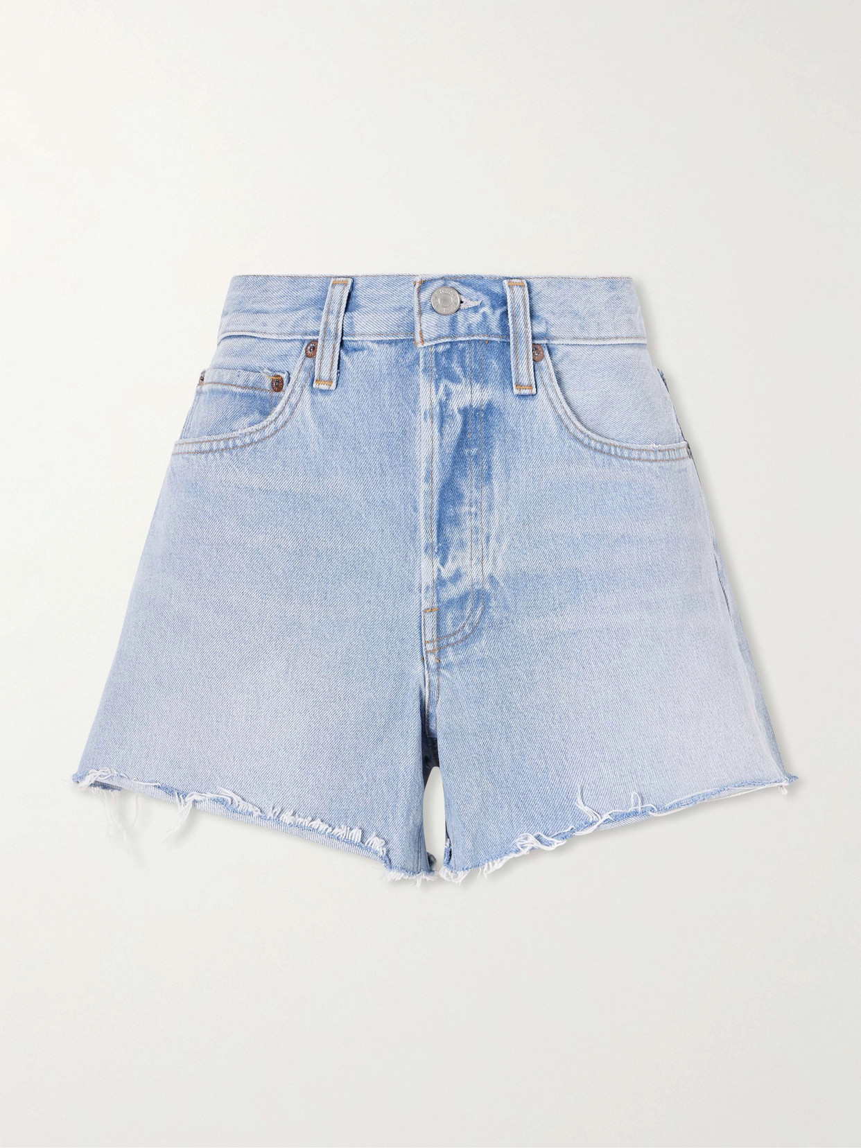 Agolde Parker Frayed Denim Shorts In Blue
