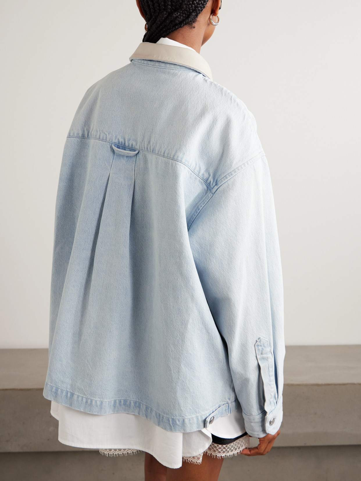 + Maria Mcmanus Oversized Leather-Trimmed Denim Jacket
