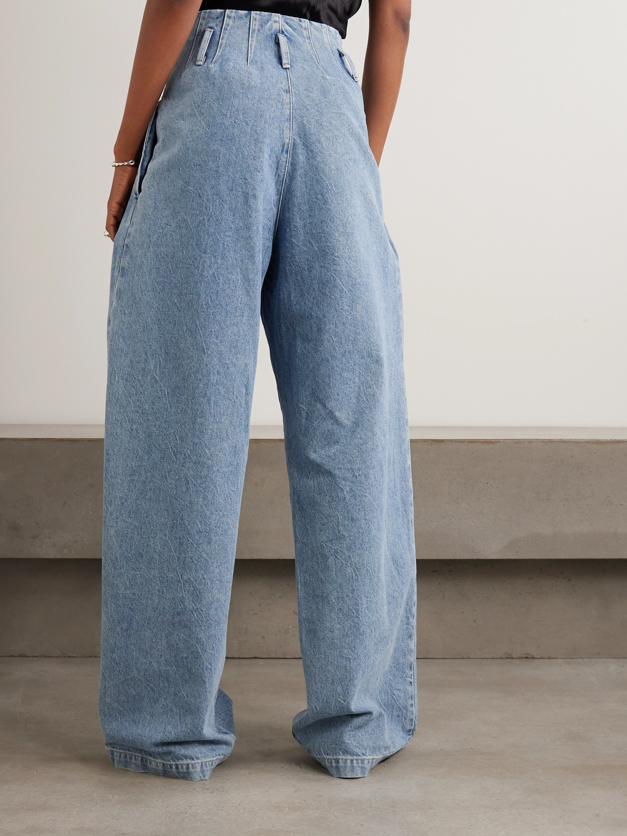 + Maria Mcmanus Corset Belted Pintucked High-Rise Wide- Leg