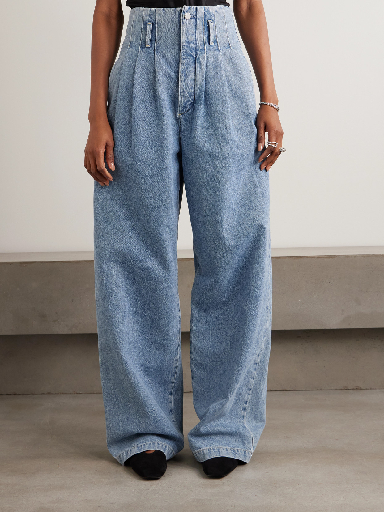 + Maria Mcmanus Corset Belted Pintucked High-Rise Wide- Leg
