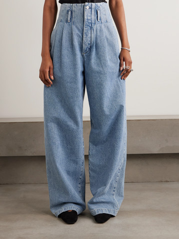 Agolde + Maria McManus Corset belted pintucked high-rise wide-leg jeans