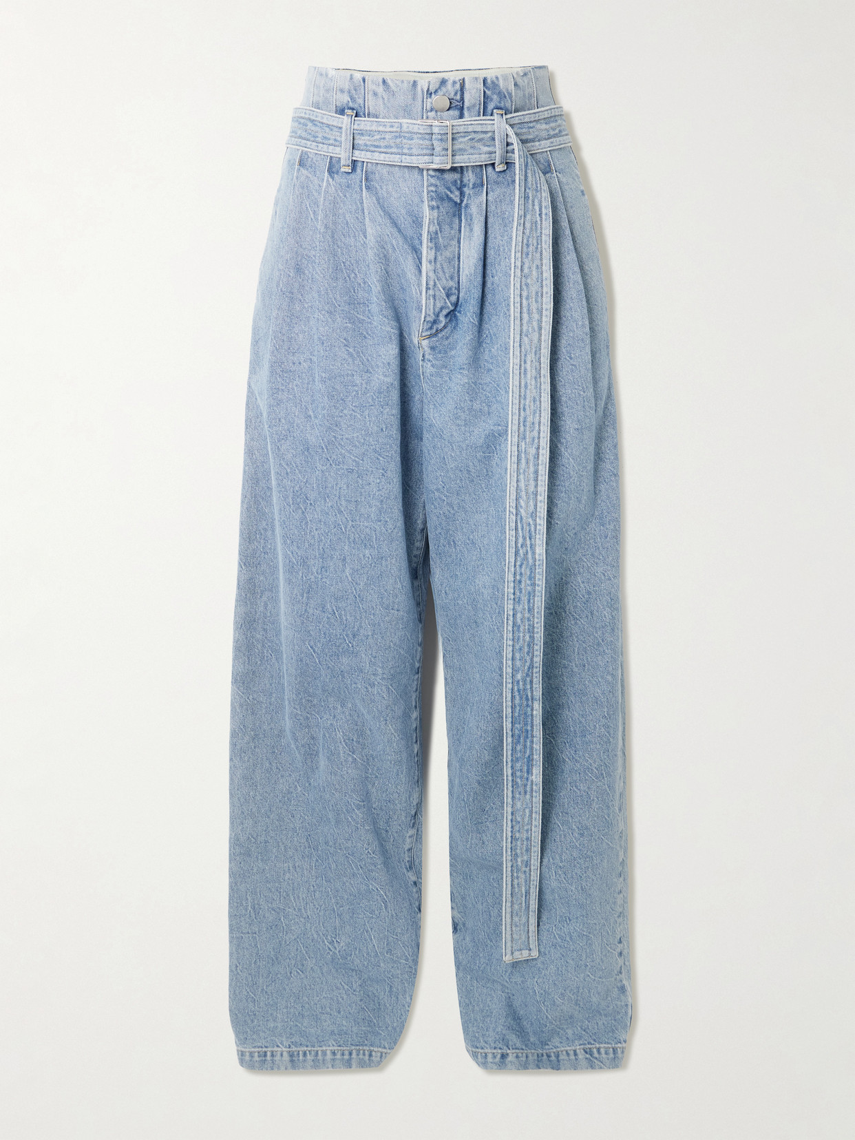 Agolde + Maria Mcmanus Corset Belted Pintucked High-rise Wide-leg Jeans In Blue