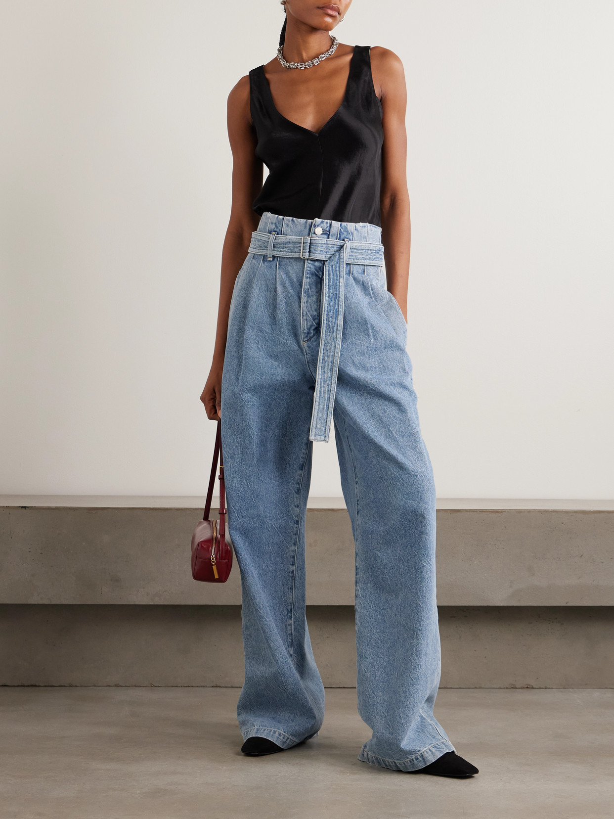 + Maria Mcmanus Corset Belted Pintucked High-Rise Wide- Leg