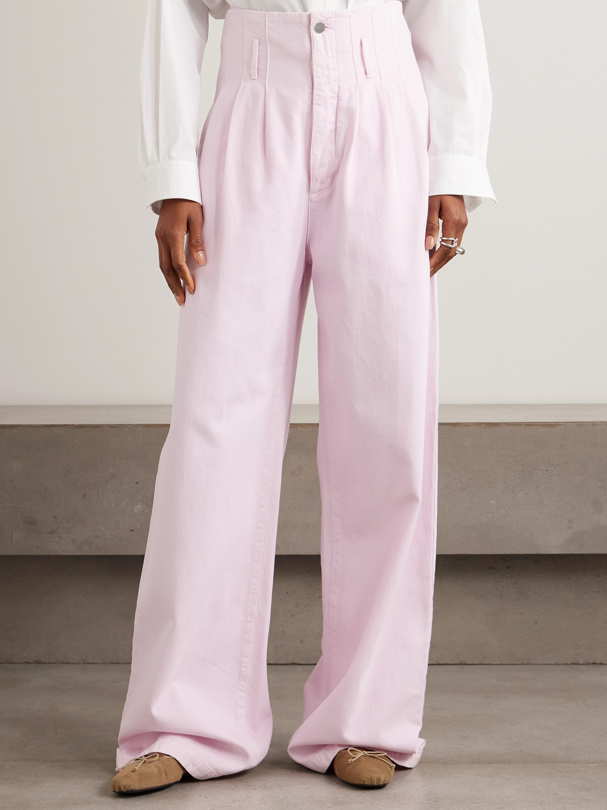 + Maria Mcmanus Corset Belted Pintucked High-Rise Wide- Leg