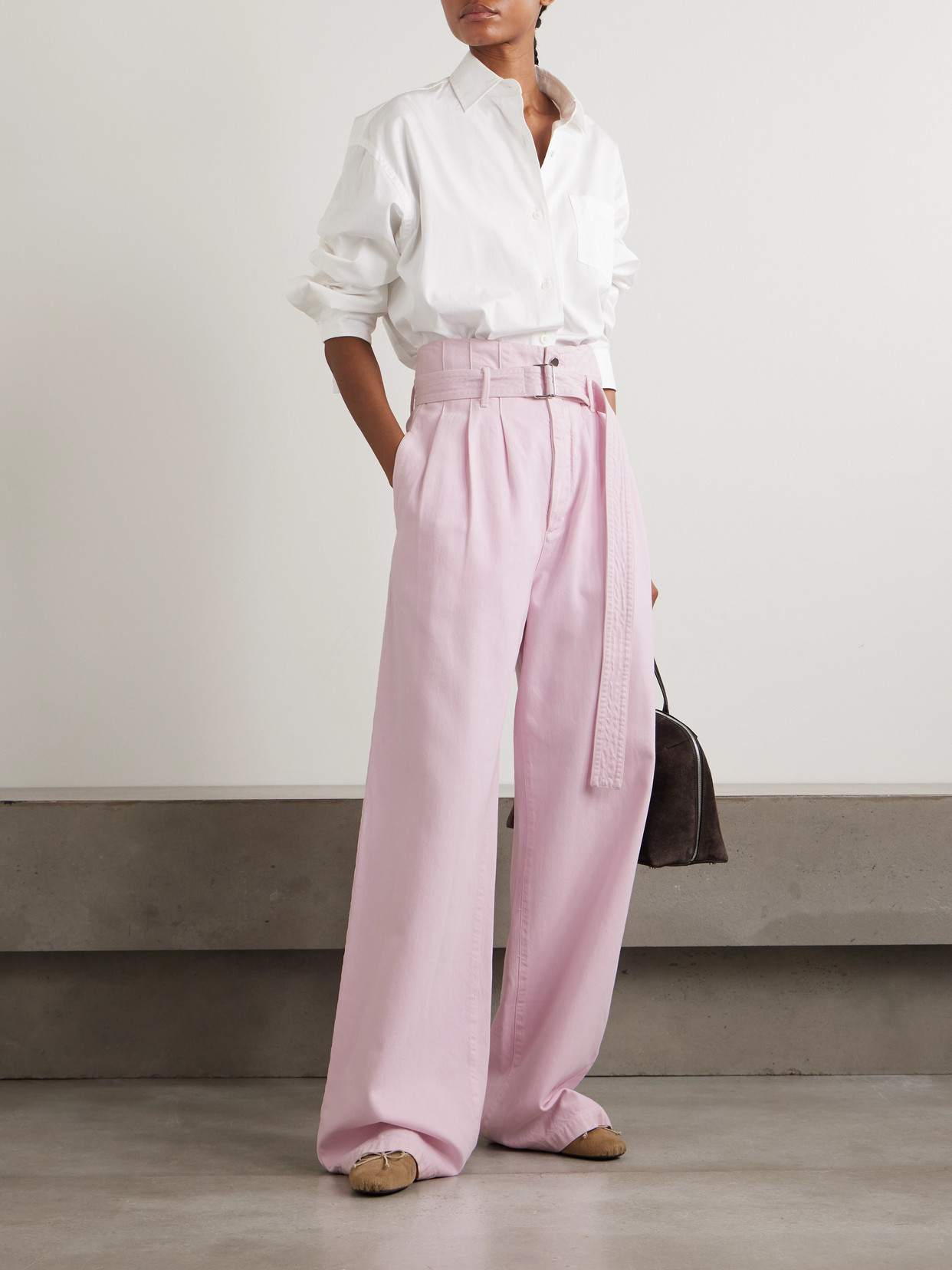 + Maria Mcmanus Corset Belted Pintucked High-Rise Wide- Leg