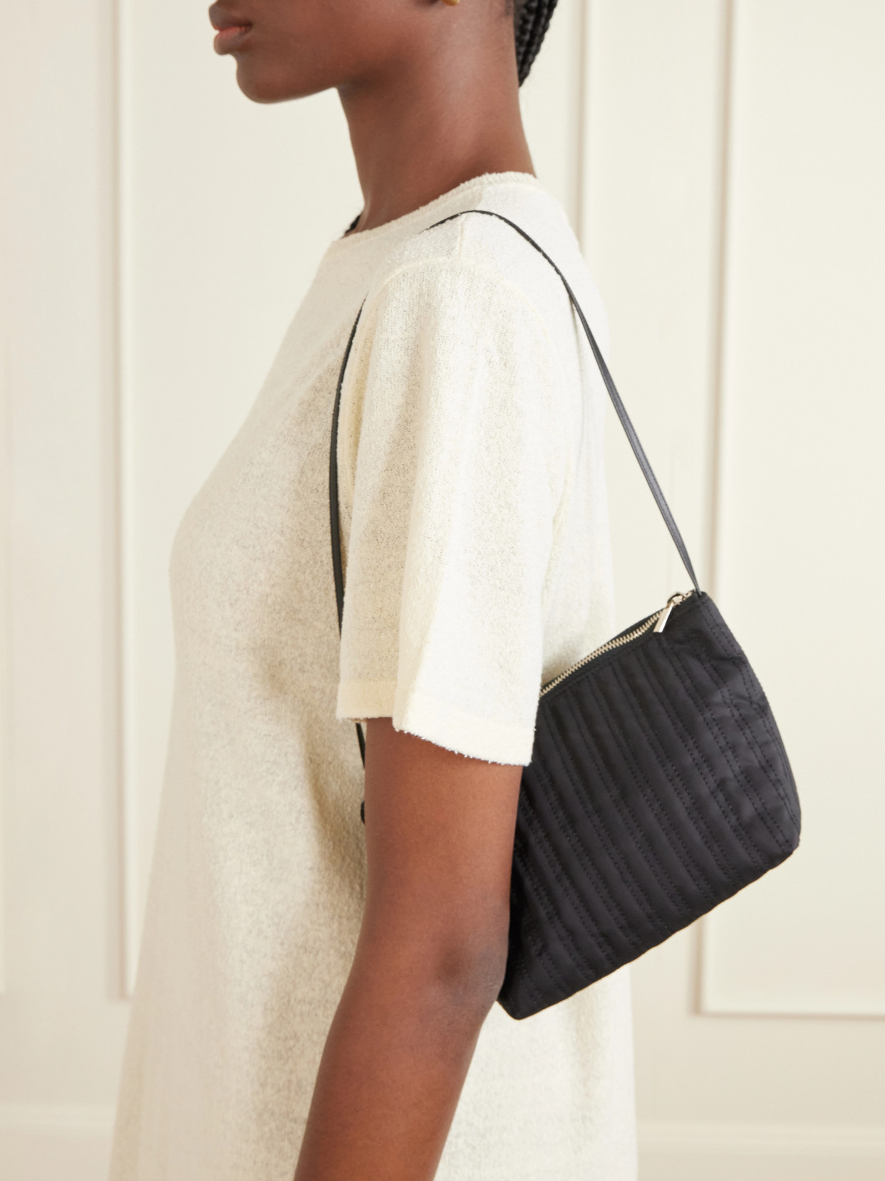 Corset Leather-Trimmed Quilted Satin-Shell Shoulder Bag