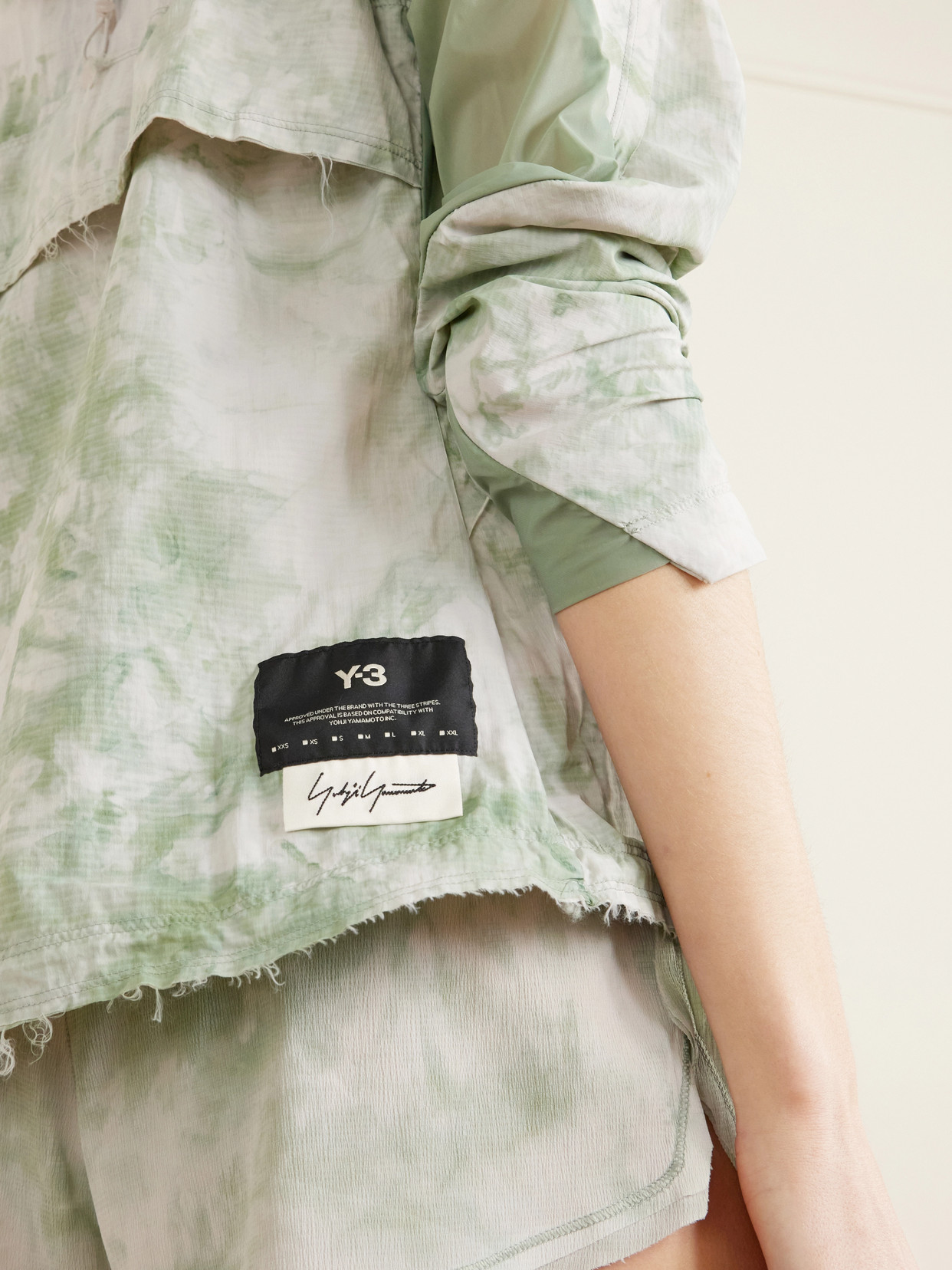 + Y-3 Printed Frayed Lightweight Hooded Jacket