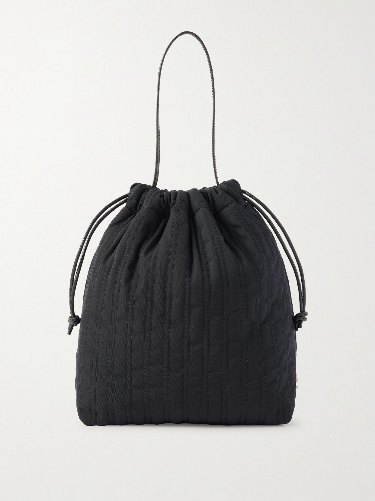 Valesque Bonnet Leather-trimmed Quilted Twill Drawstring Bag In Black