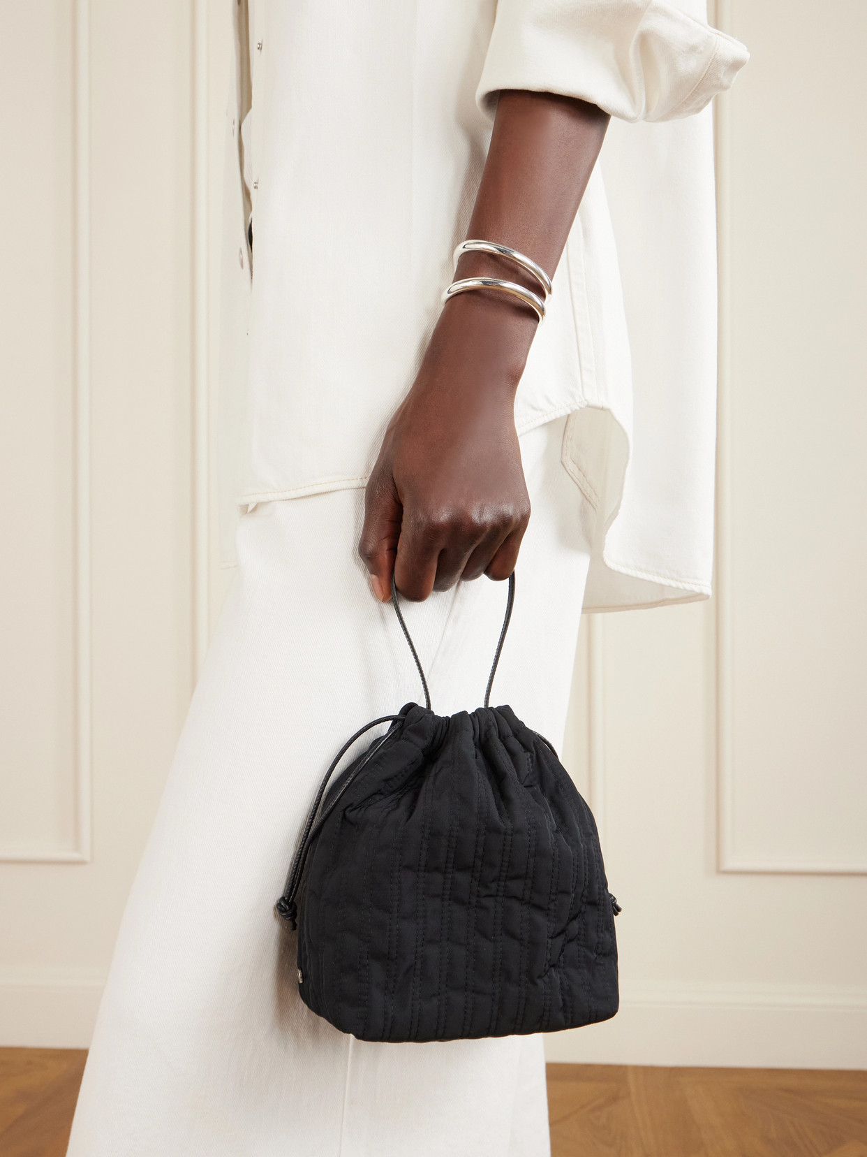 Bonnet Leather-Trimmed Quilted Nylon Shoulder Bag