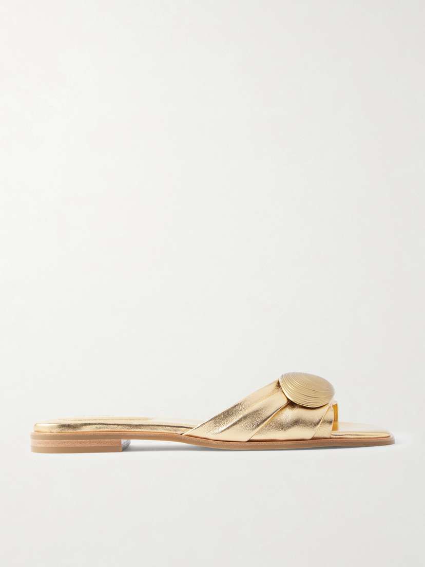 Simkhai Gigi Embellished Metallic Leather Slides