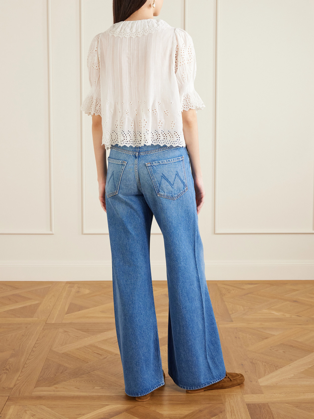 Doen Henri Ruffled Pintucked Broderie Anglaise Cotton Top In White