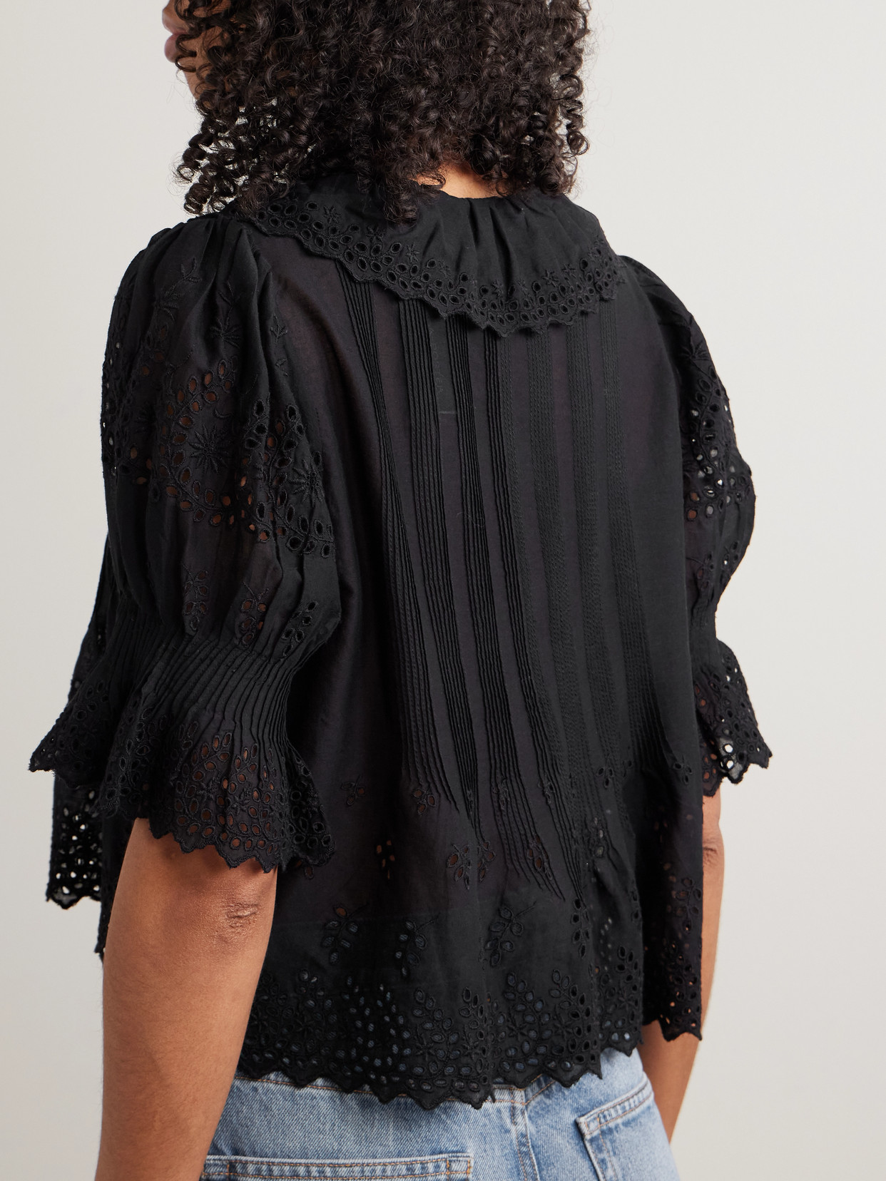 Dôen - Henri Cropped Ruffled Pintucked Broderie Anglaise Cotton Top