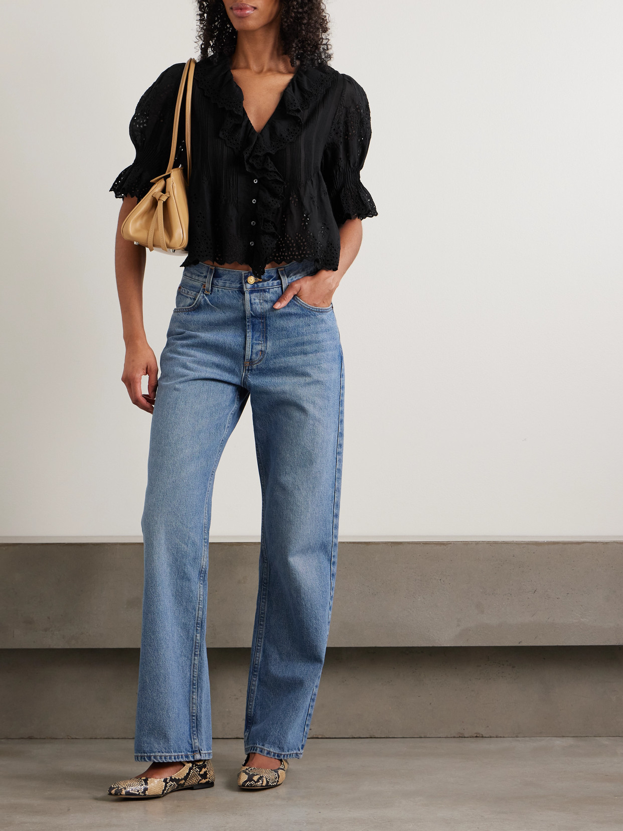 Dôen - Henri Cropped Ruffled Pintucked Broderie Anglaise Cotton Top