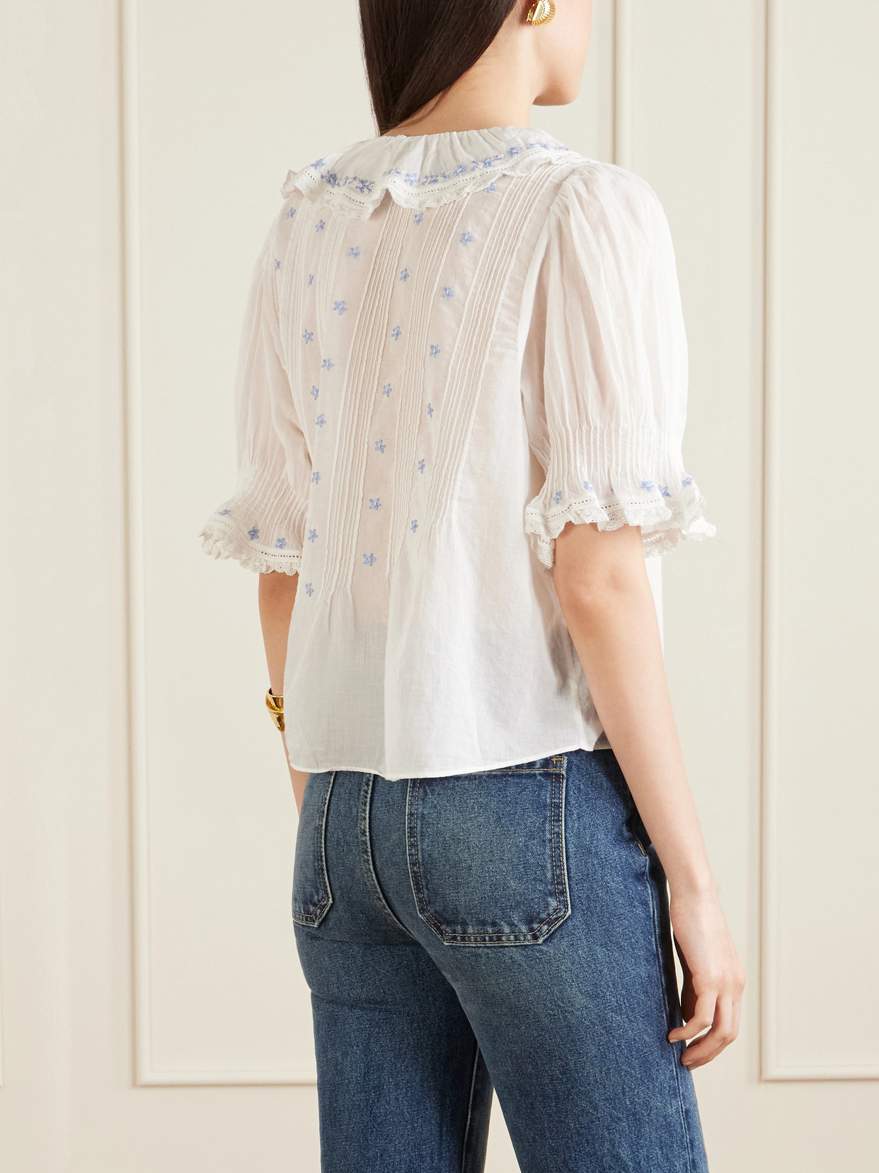 Dôen - Hettie Lace-Trimmed Embroidered Organic Cotton-Voile Blouse