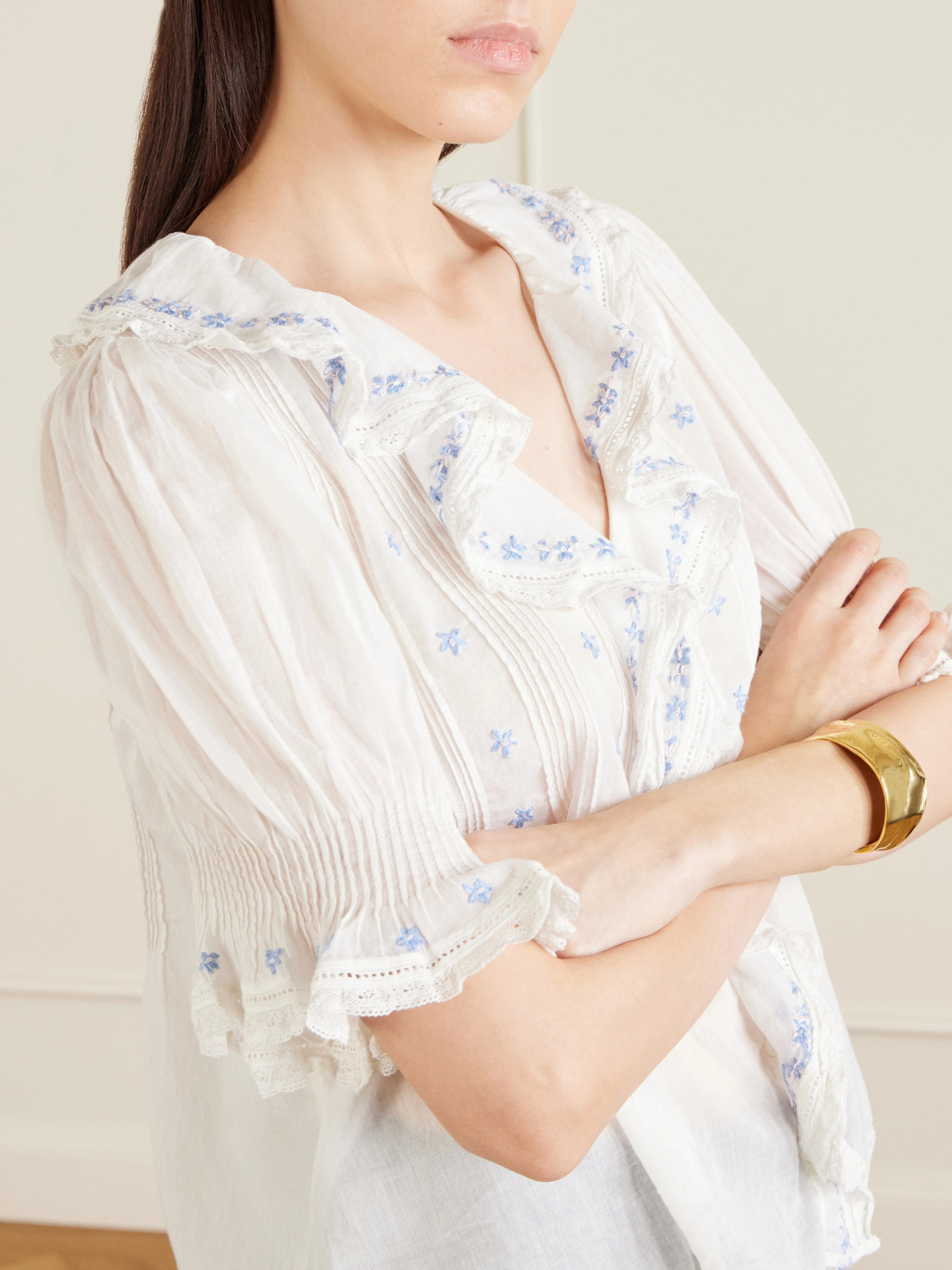 Dôen - Hettie Lace-Trimmed Embroidered Organic Cotton-Voile Blouse