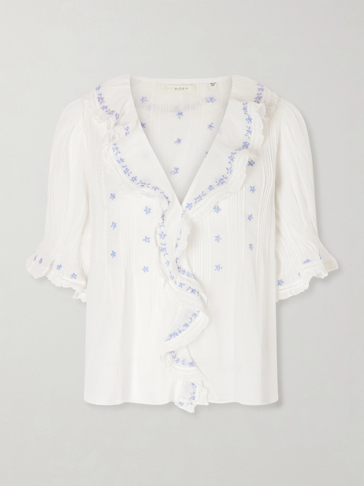 Doen Hettie Lace-trimmed Embroidered Organic Cotton-voile Blouse In Neutral
