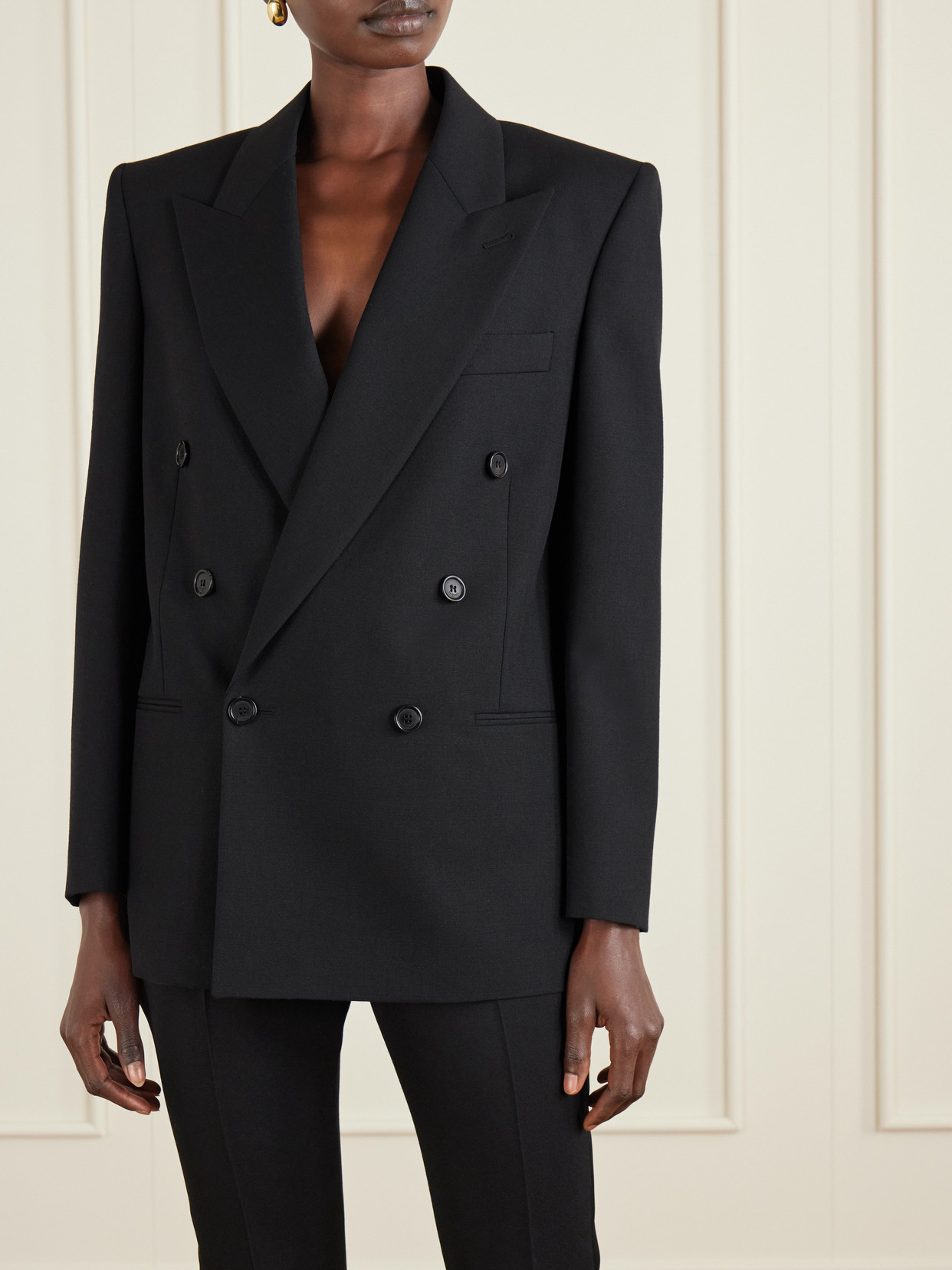 Saint Laurent Double-breasted Grain De Poudre Wool Blazer In Black