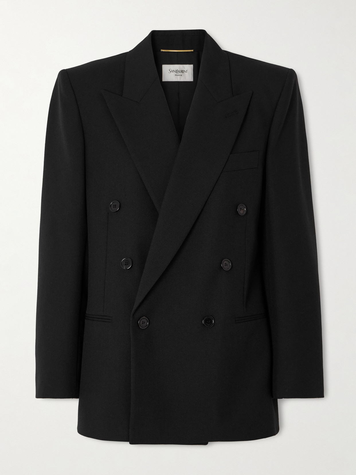 Saint Laurent Double-breasted Grain De Poudre Wool Blazer In Black