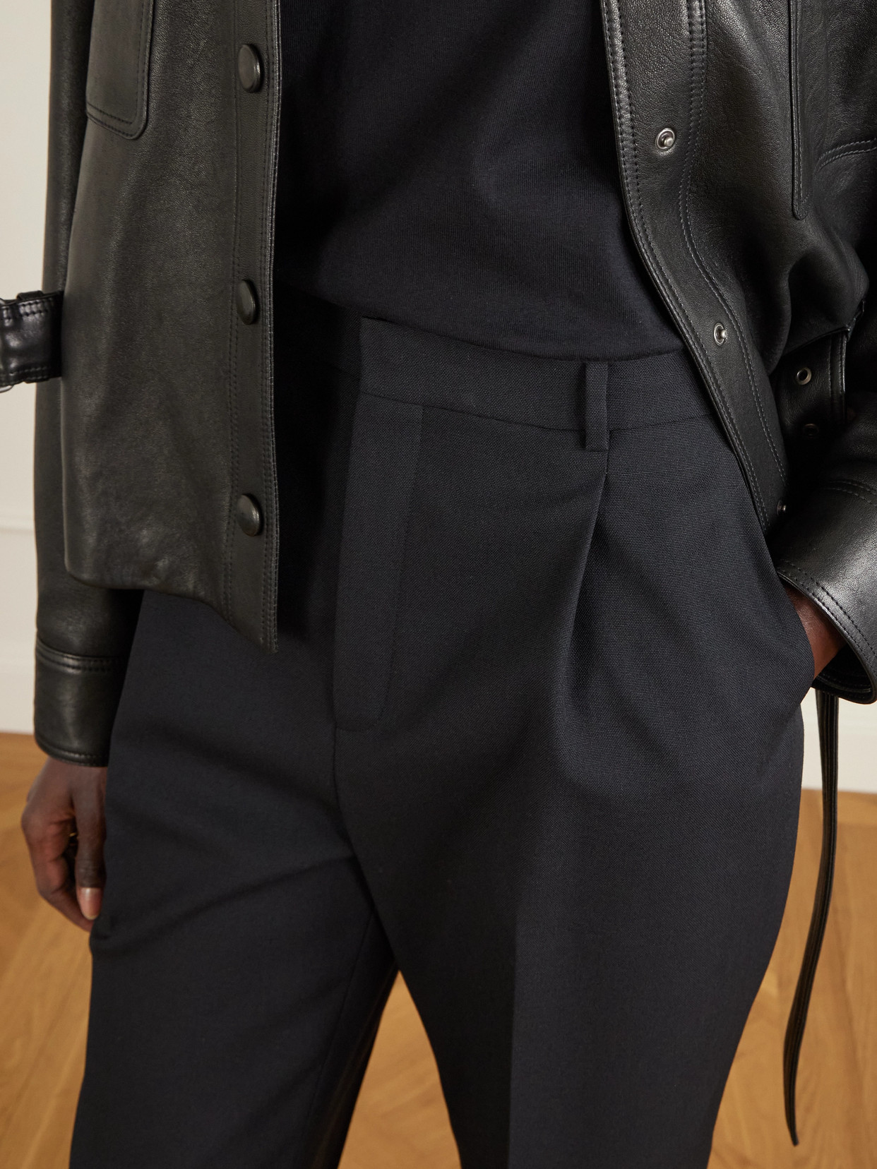 Saint Laurent Pleated Grain De Poudre Wool Straight-leg Pants In Black