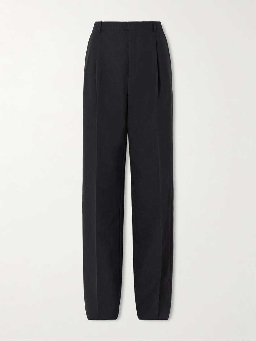 Saint Laurent Pleated Grain De Poudre Wool Straight-leg Pants