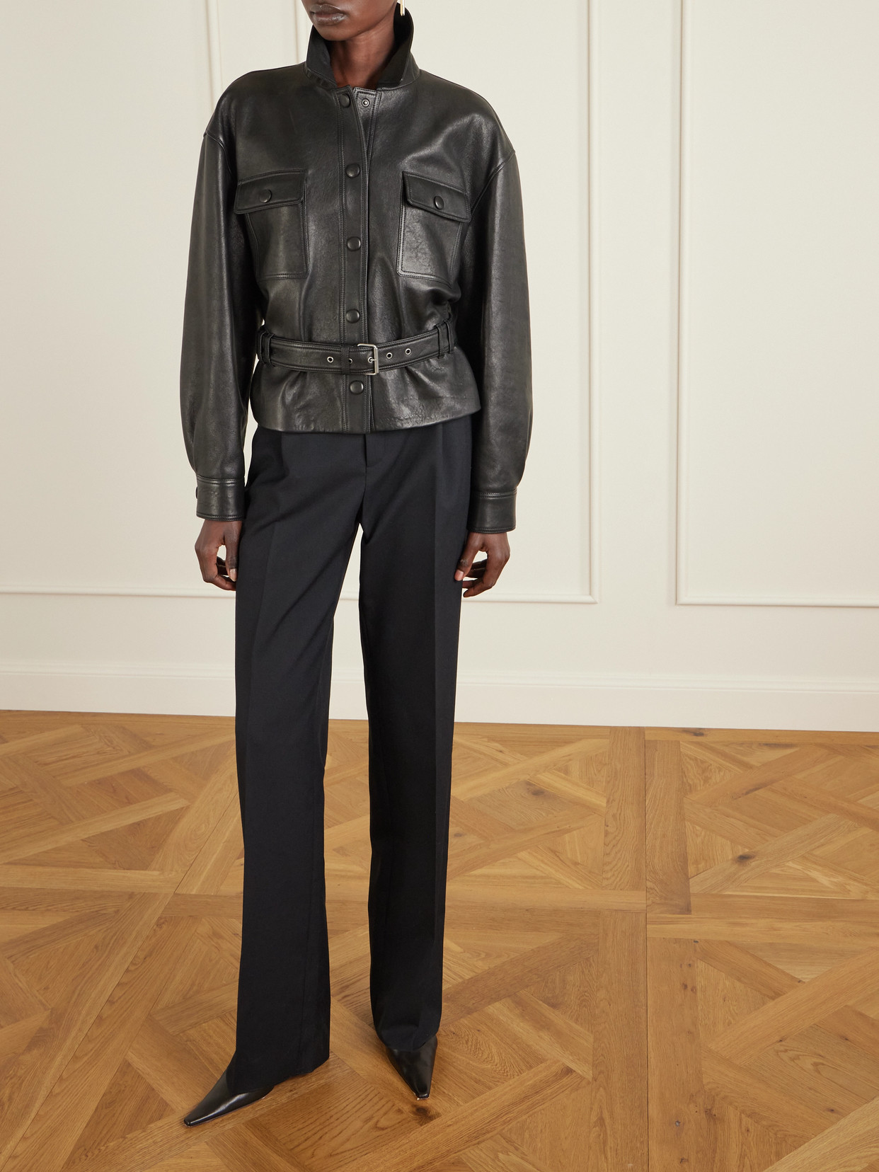 Saint Laurent Pleated Grain De Poudre Wool Straight-leg Pants In Black