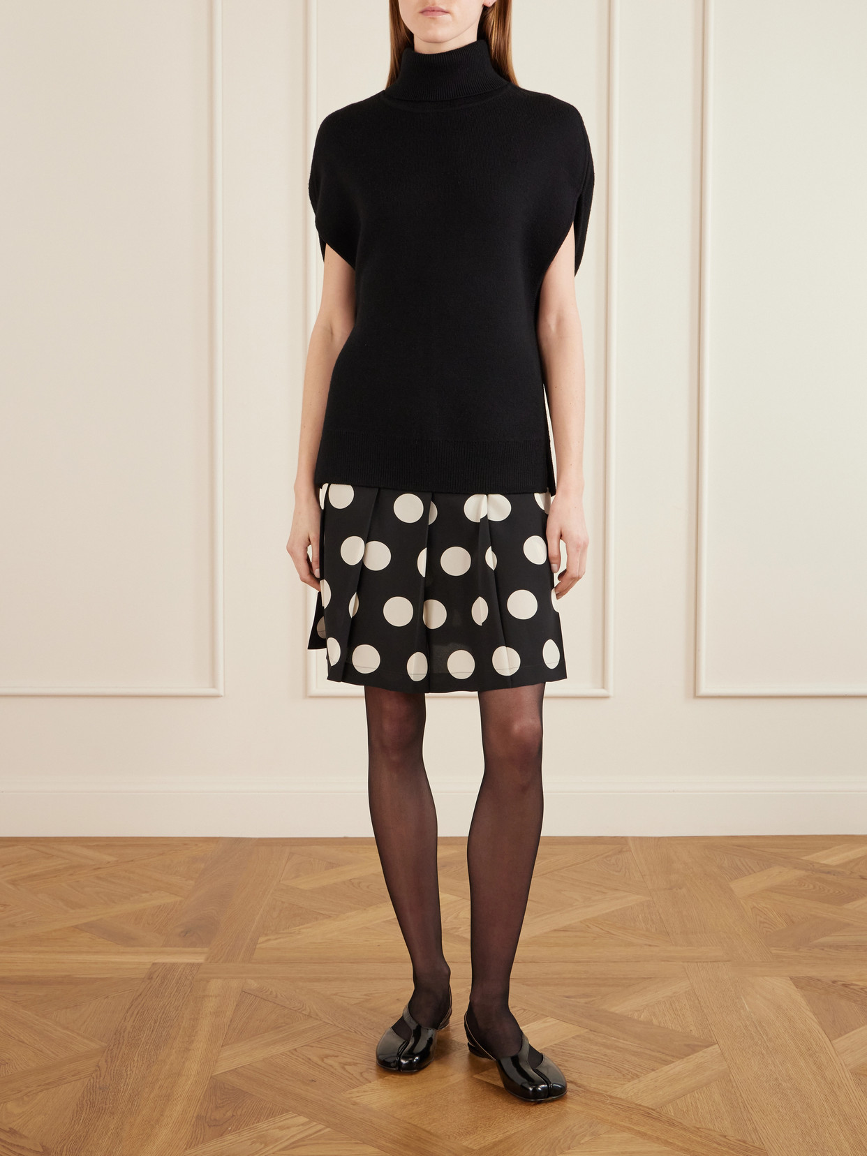 Pleated Polka-Dot Georgette Midi
