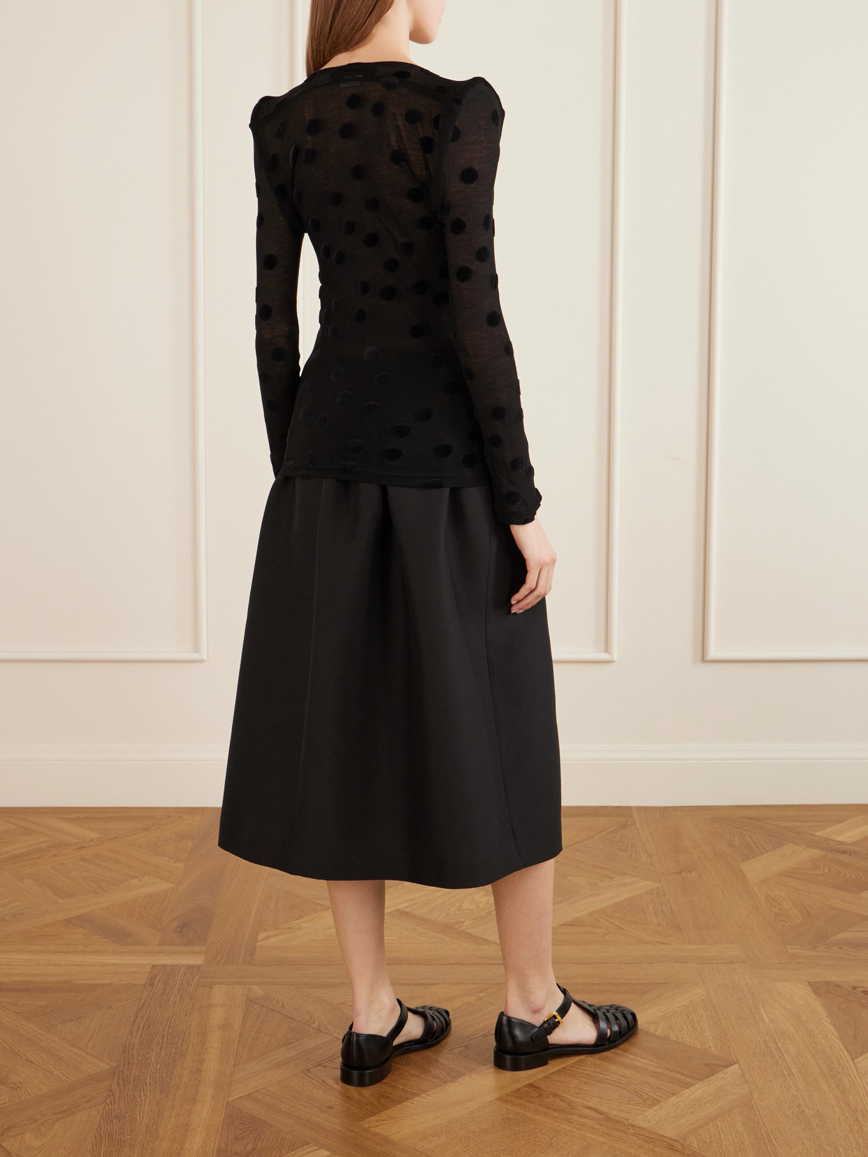 Polka-Dot Flocked Cotton-Jersey Blouse