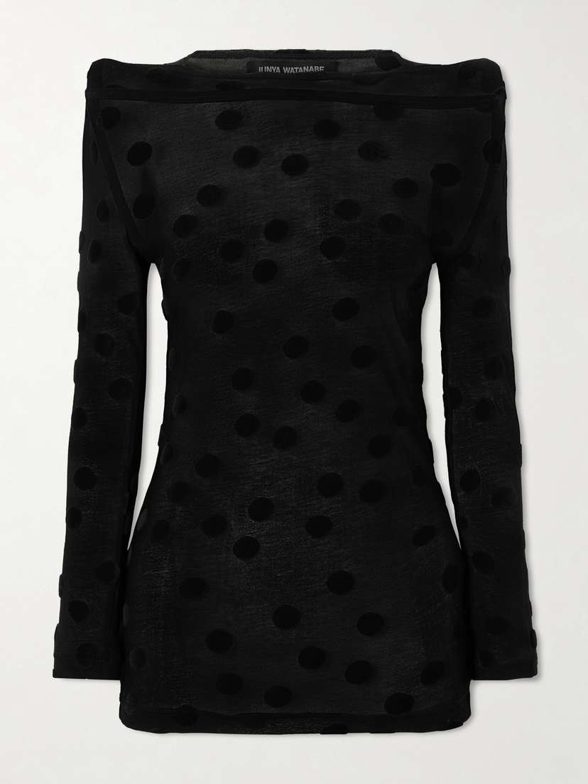 Junya Watanabe Polka-dot Flocked Cotton-jersey Blouse