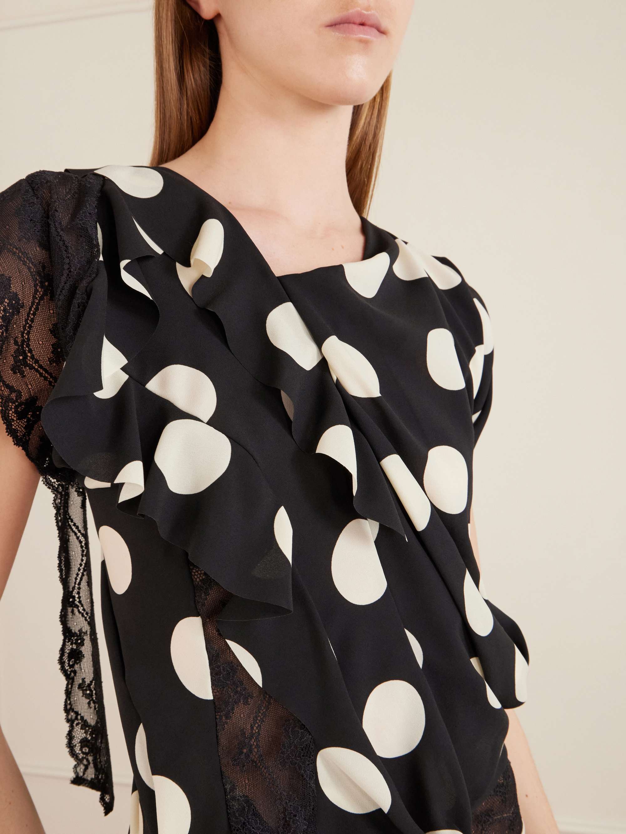 JUNYA WATANABE Lace-trimmed polka-dot georgette midi dress | NET-A