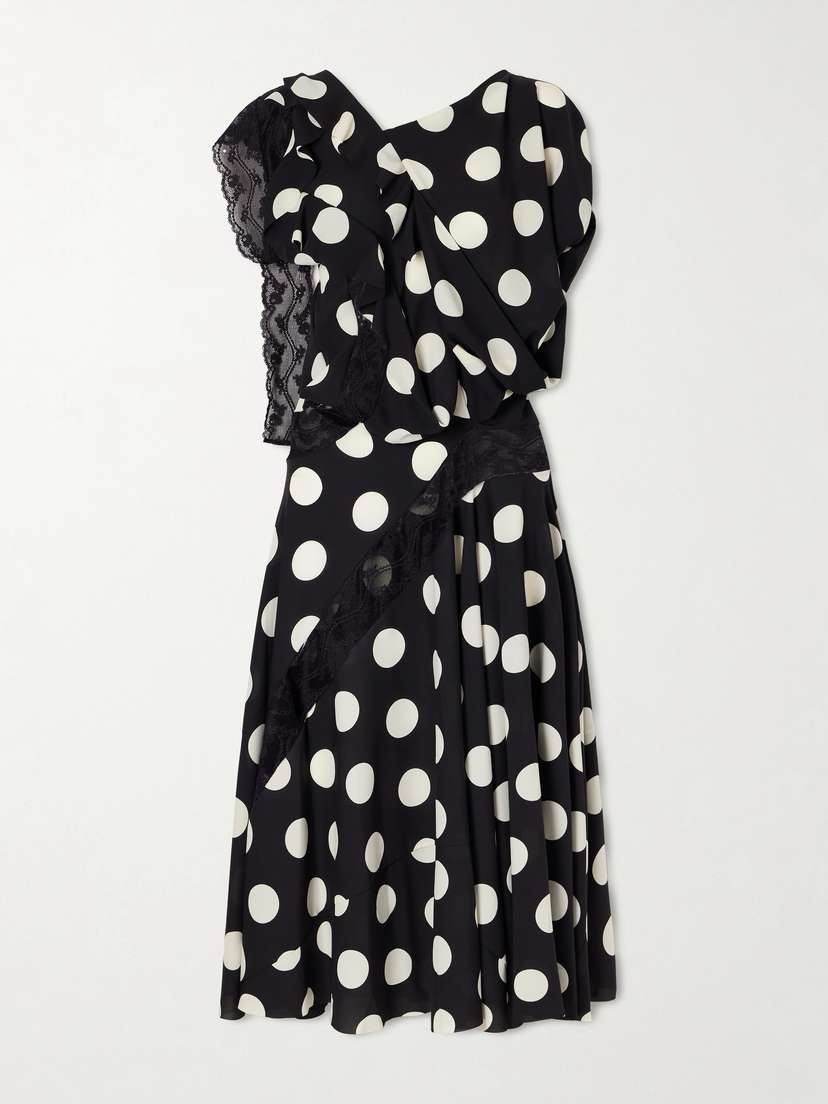 Junya Watanabe Lace-trimmed Polka-dot Georgette Midi Dress