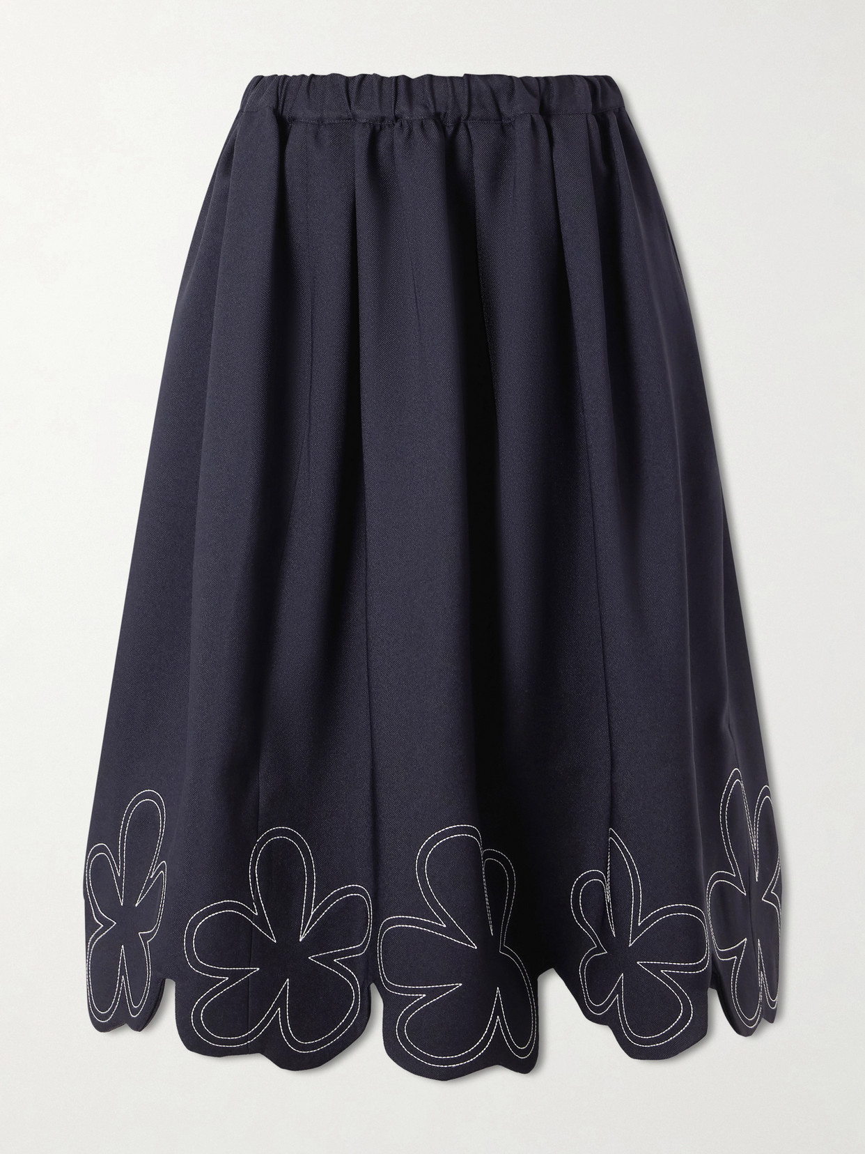 Comme Des Garcons Girl Embroidered Gabardine Midi Skirt In Blue