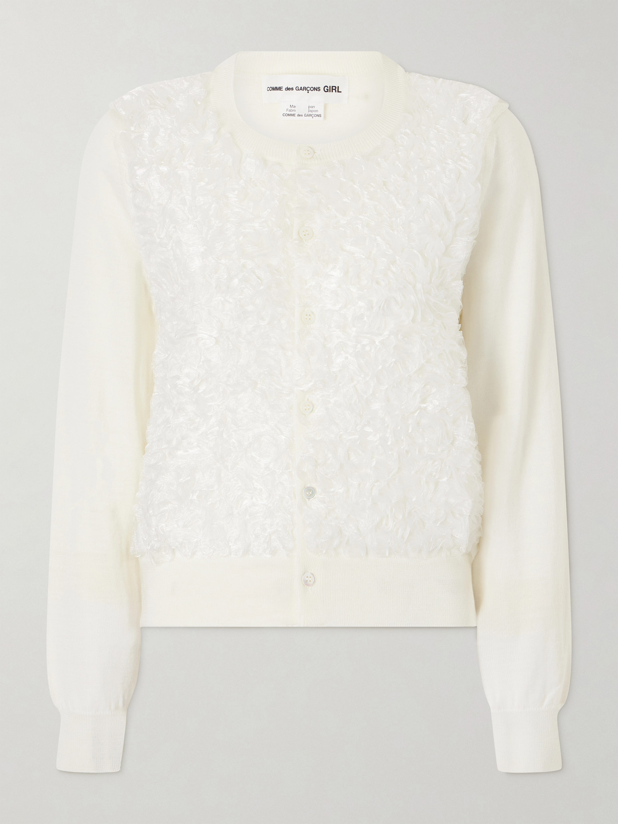 Comme Des Garcons Girl Organza-trimmed Wool Cardigan In White