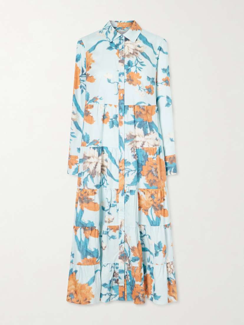 Erdem Tiered Floral-print Cotton Midi Dress