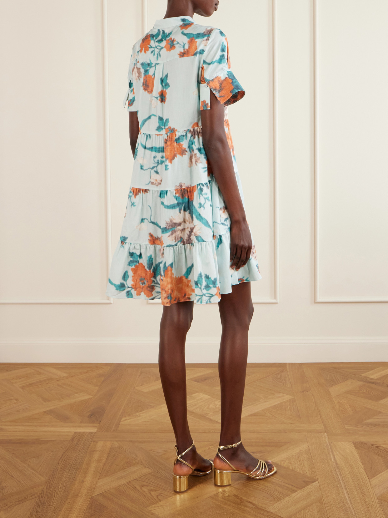 Erdem Floral Print Cotton Tiered Mini Dress In Multi