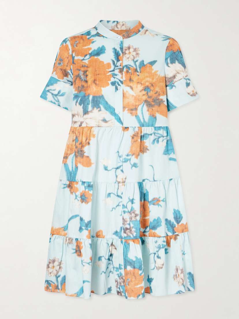 Erdem Tiered Floral-print Cotton Mini Dress