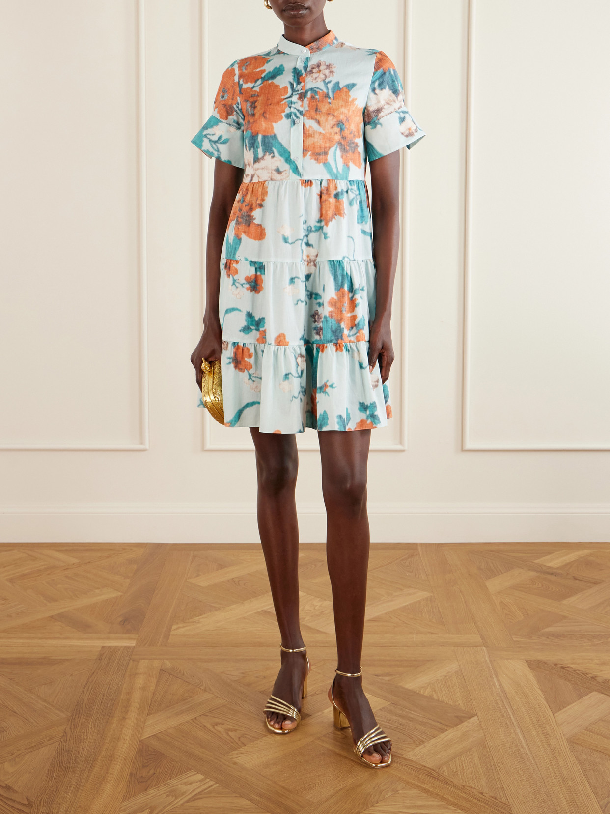 Erdem Floral Print Cotton Tiered Mini Dress In Multi