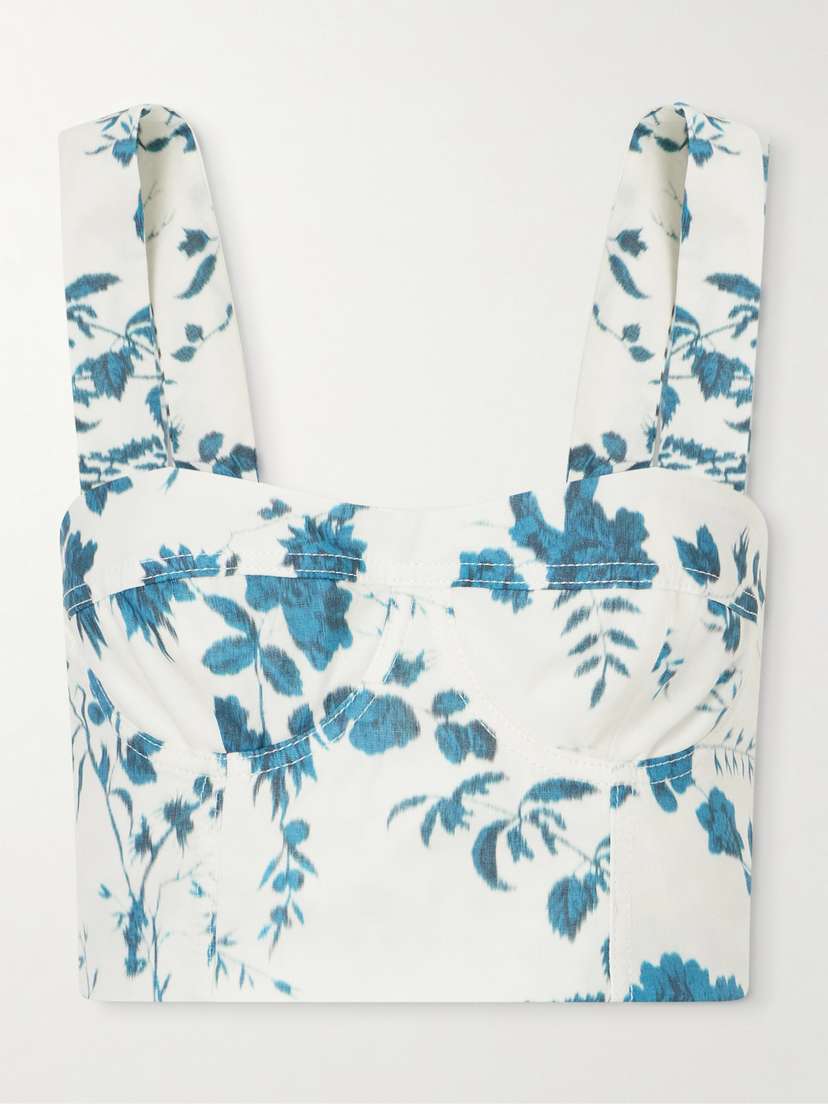 Erdem Crop Floral-print Cotton And Linen-blend Top