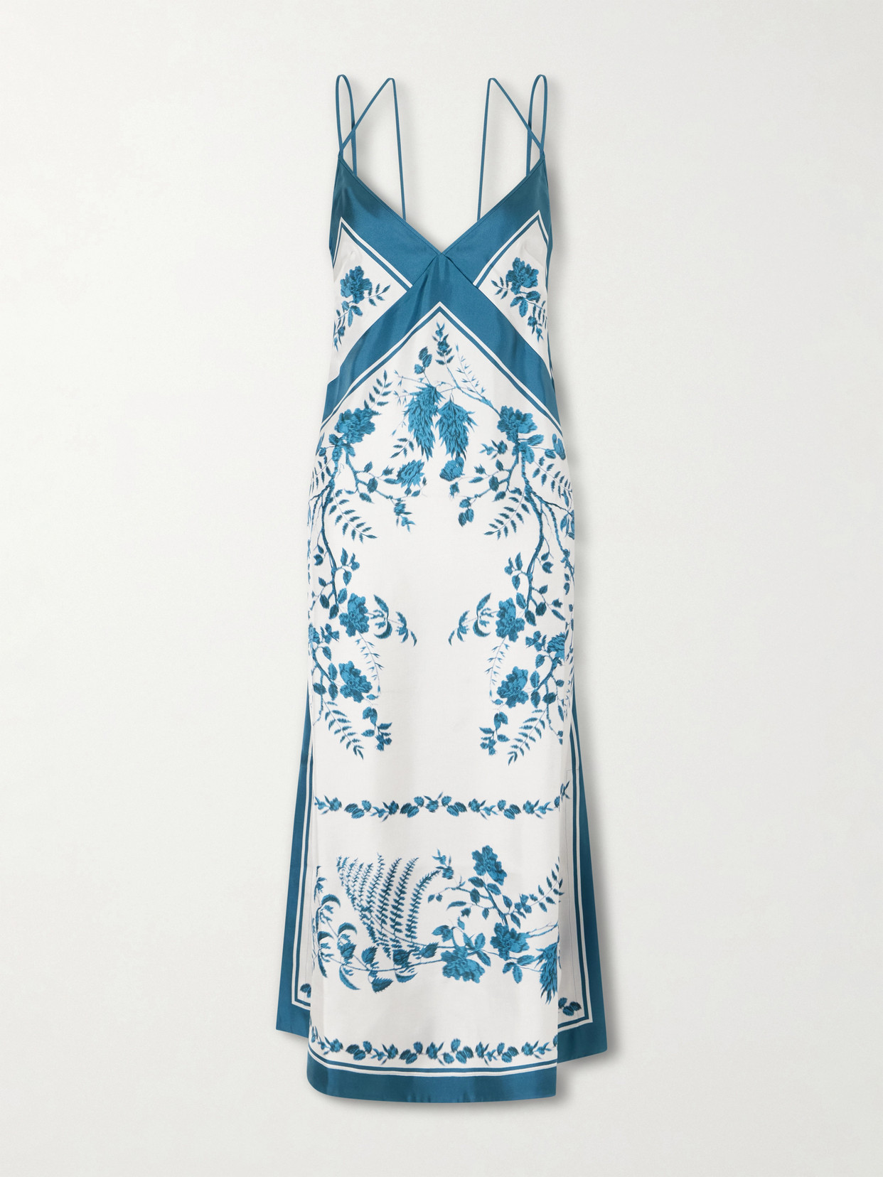 Erdem Womens Wild Fern Bot Dream Blue Strappy Scarf Silk Twill Midi Slip Dress