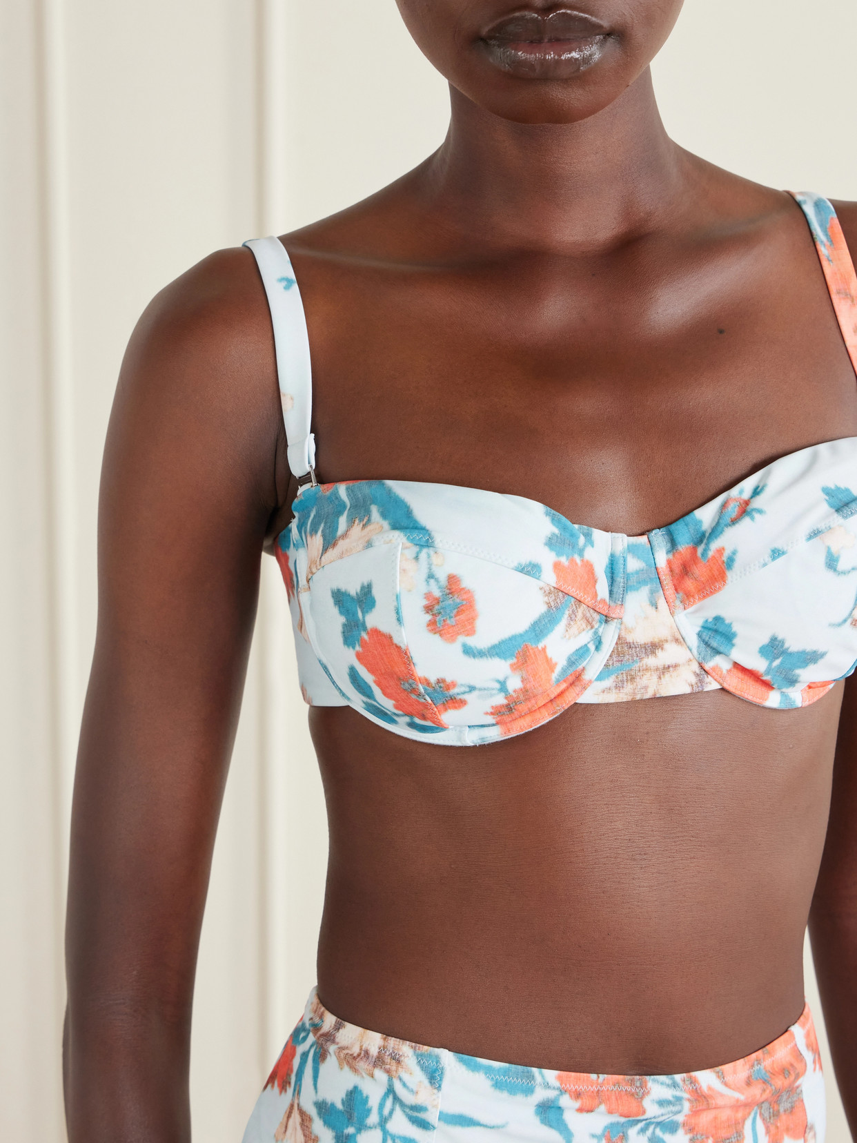 Erdem Floral-print Underwired Bikini Top In Blue
